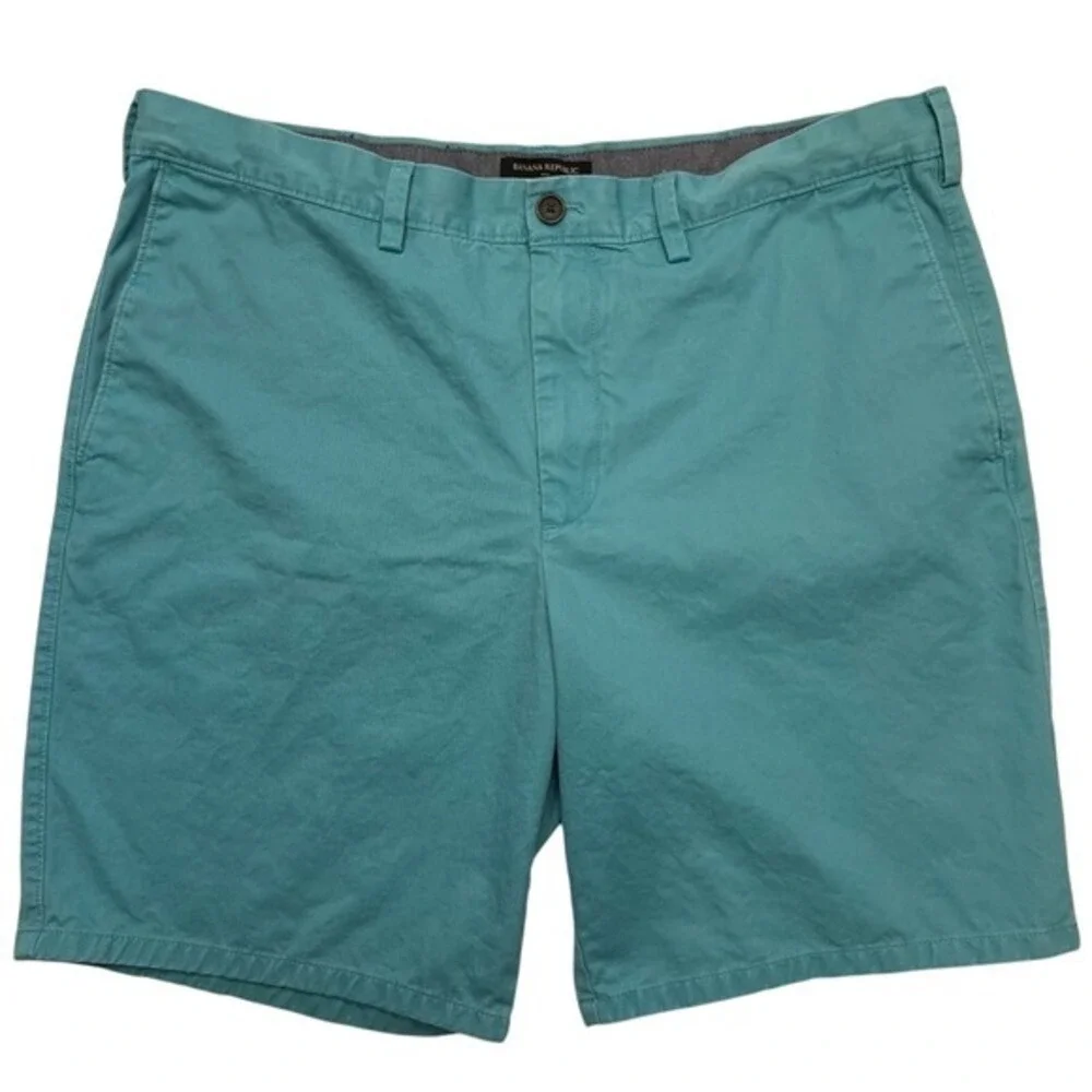 Banana Republic Aiden‎ Shorts Aqua Blue 100% Cotton Flat Front Chino Size 38